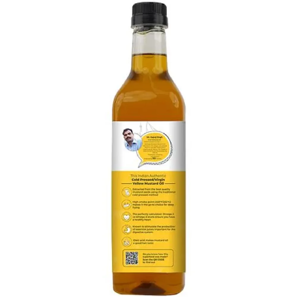 Anveshan Wood Cold Pressed Kachi Ghani Yellow Mustard Cooking Oil, 1 L Plastic Bottle-2.webp